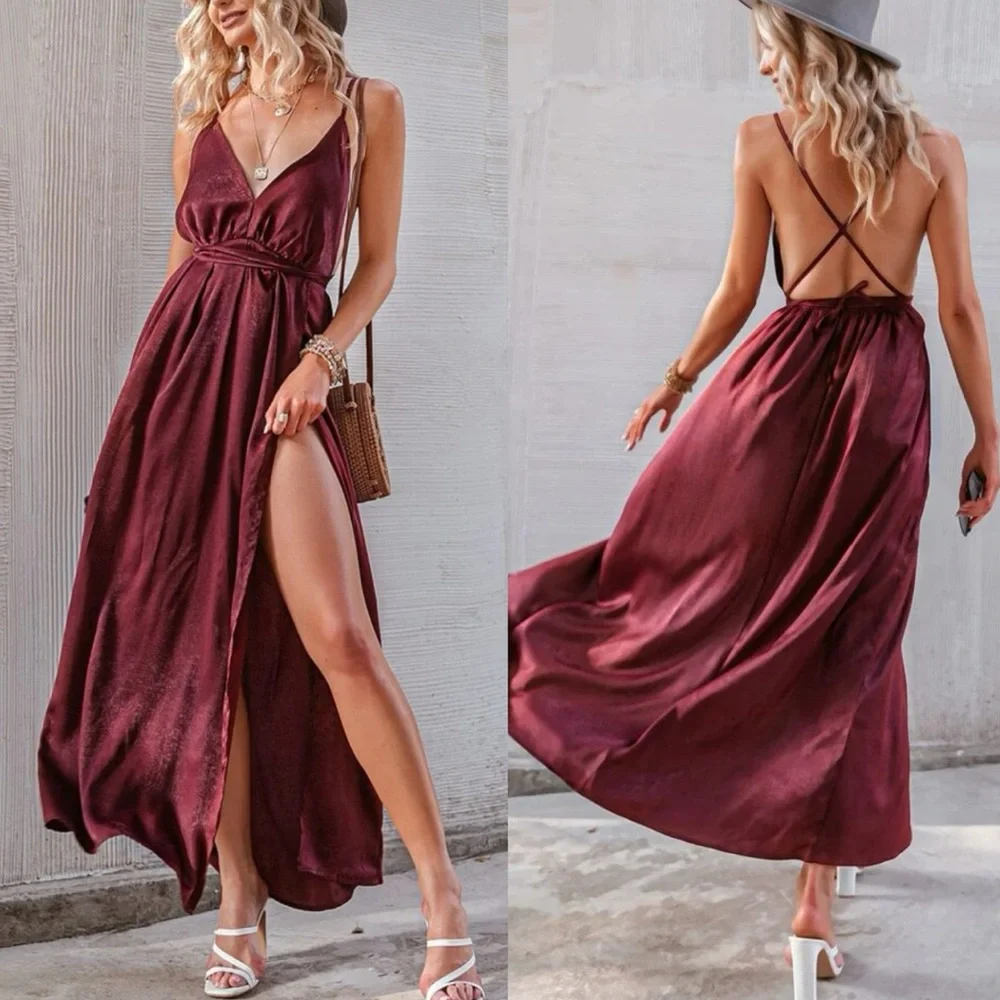 Boho black crisscross open back wrap hem maxi dress - Picture 3 of 15